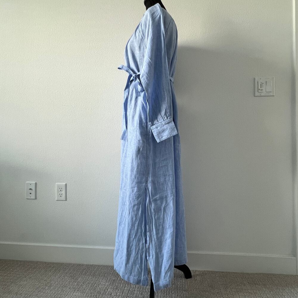 J Crew Cabana Linen Dress Size Small Blue Long Sleeve Pockets Flaw - Picture 5 of 15